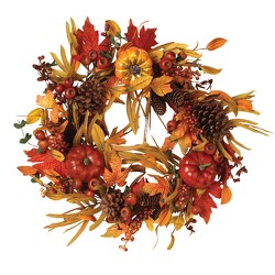 Harvest Wreath Pinecones and Pumpkins from Fields Flowers in Ashland, KY
